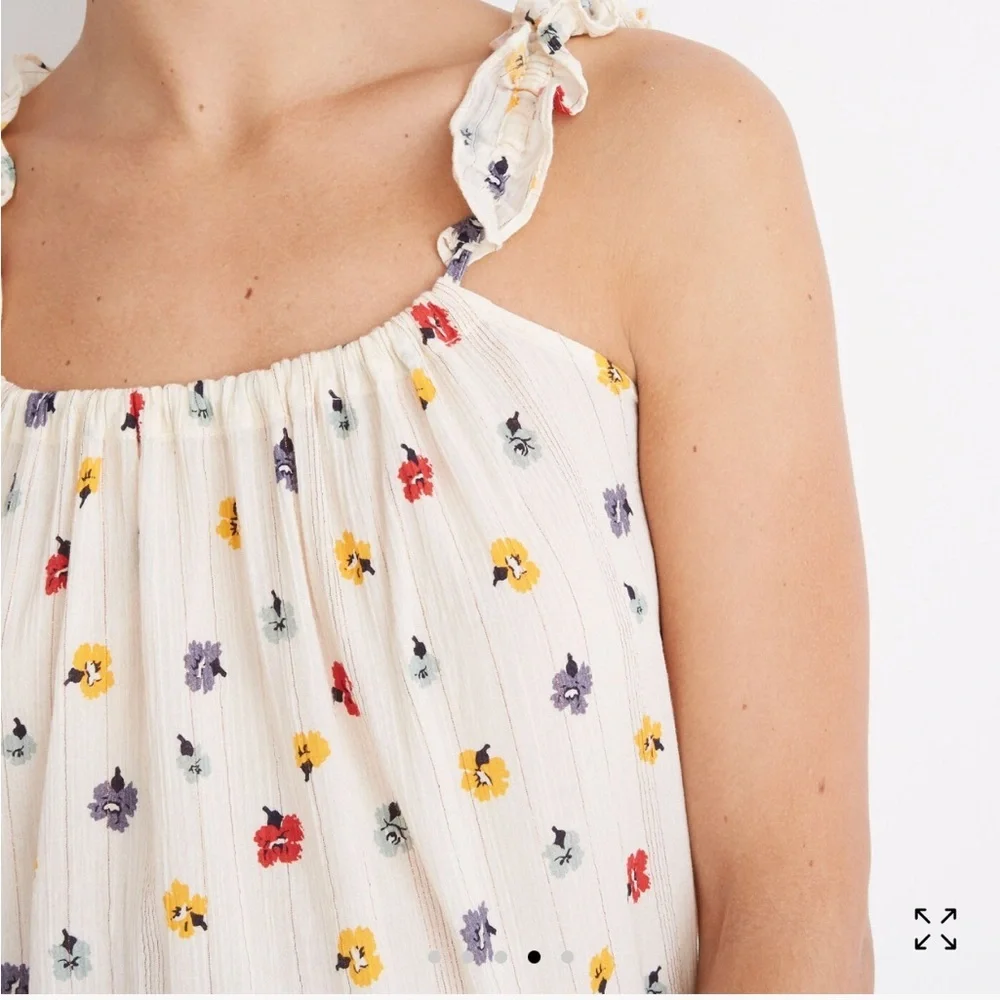 Madewell Ruffle-Strap Cami Top in Metallic-Striped Confetti Floral size 6